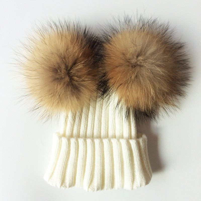 Bonnet bébé à double pompons en fourrure – Image 14